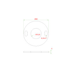 Kotviaca platňa (ø80x4mm) na trubku ø 33.7mm (otvor ø33.8mm), bez povrchovej úpravy /AISI304 Kotviaca platňa (ø80x4mm) na trubku ø 33.7mm (otvor ø33.8mm), bez povrchovej úpravy /AISI304